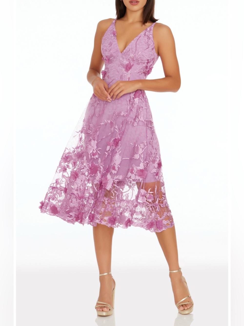 Dress the Population Audrey Embroidered Fit & Flare Dress Lavender Fairy Floral